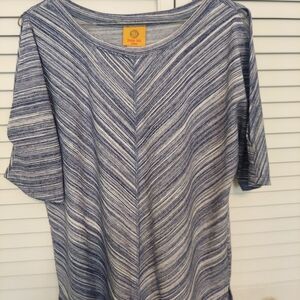 Ruby Rd. Navy and White Chevron Stripe Short Sleeve Top